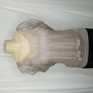 TOP SHOP TAUPE LACE CROP TOP WITH RUFFLED SLEEVES SIZE 6 ZIPPER BACK